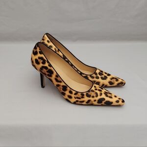 Ann Taylor Leopard Print Calf Hair Heels Size 8M Leather Pointed Toe Pumps